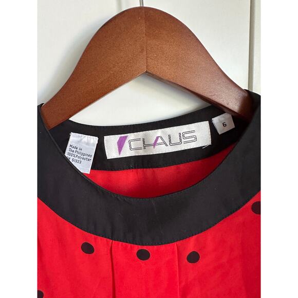 Vintage 80s Womens blouse Red/Black Polka Dot Size Small Career Business Twee - Picture 3 of 7